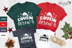 Cousin Crew Shirt, Cousin Christmas Shirts, Family Matching Christmas Shirt, Christmas Tee, Christmas Matching Shirt, Stocking Stuffer Gift  HOW TO ORDER  → Please pick your t-shirt type and size. → Please pick your t-shirt color → Select the quantity → Click add to cart → We are choosing design colors(lettering color) depend on your shirt color. Black or White. If you have specific request for design color you can add a note to seller.  SIZE  → We have size chart on under t-shirt color charts.  ABOUT PPRODUCT  Soft Style T-shirts   MATERIAL CARE INSTRUCTION  → Inside out, wash with delicate cycle. → Lay flat to dry → Do not bleach → Do not iron directly onto the design → Do not dry clean.  PRODUCTION  → Processing time is 1-3 business days.  Shipping  → Domestic Shipping → First Class 2-5 Christmas Vinyl Shirts Cousin, Funny Cousin Christmas Shirts, Cousin Christmas Shirts Funny, Festive Christmas Cotton Shirt, Festive Christmas Cotton Tops, Cousin Christmas Shirts, Friyay Shirt, Christmas Shirts Family, Family Matching Christmas