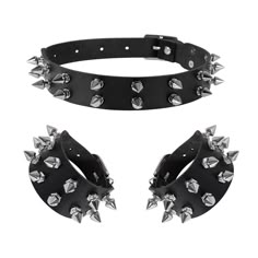 PRICES MAY VARY. Halloween Punk Choker and Bracelet Set: These spike choker bracelet set are made of quality faux leather and alloy, durable material comfortable touch feel, long time use. Leather Choker Bracelet Convenient Size: cool punk gothic collar is 43* 2.5cm(16.9*1") , punk gothic bracelet is 22*4cm(8.7*1.6"). Studded necklace bracelet, Leather jewelry, punk rock biker style with spike rivet decoraction, button adjustable, suitable for men women. Wide Application: Great for goth accessor Punk Choker Men, Spiked Cuffs, Spiked Necklace, Spike Choker, Spiked Collar, Studded Choker, Halloween Party Accessories, Emo Jewelry, Punk Choker