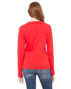 Ladies' Jersey Long-Sleeve T-Shirt - RED - XL | Bella + Canvas Women's Jersey Long-Sleeve T-Shirt in Red Size XL | Ringspun Cotton Fitted Red T-shirt For Fall, Red Cotton T-shirt For Fall, Casual Fitted Red Long Sleeve Top, Red Fitted Long Sleeve T-shirt, Casual Red Tops For Fall, Casual Long Sleeve Red T-shirt, Casual Red Long Sleeve T-shirt, Red Long Sleeve T-shirt For Spring, Red Crew Neck Long Sleeve Top For Fall