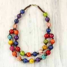 Recycled beaded plastic necklace, 'Carnival Flair' - Colorful Recycled Plastic Beaded Necklace from Ghana Decoupage Gifts, Plastic Necklace, Tagua Jewelry, Button Necklace, Colors Of The Rainbow, Necklace Beads, Rainbow Jewelry, Vintage Inspired Jewelry, Strung Beads