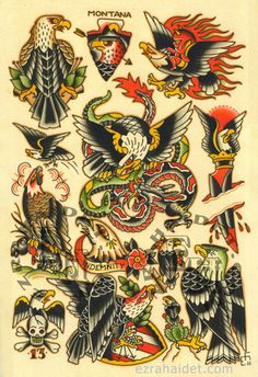 an old school tattoo design with many different birds