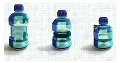 three different views of a plastic water bottle