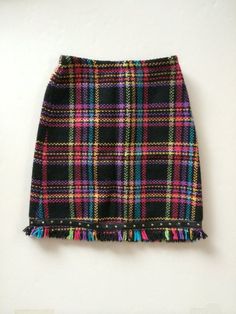 Tartan Plaid Skirt Italy - Colorful Twist on Traditional Tartan! Pinks Lilacs Turquoise Yellow on Bl Multicolor Mini Skirt For Fall, Italy Love, Body Suit Tattoo, Saint Paul Mn, Anna Sui, Black Fringe, Plaid Mini Skirt, Cool Fits, Plaid Skirt