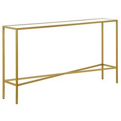 a gold metal and glass console table