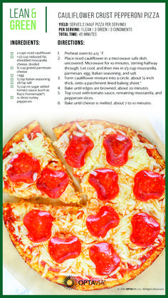 a pizza with pepperoni and cheese on it is shown in an ad for lean & green