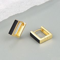 Style: Simple Color: Yellow Gold (Red), Yellow Gold (Black) Fashion Element: Geometry Trendy Black Earrings For Gift, Trendy Black Hoop Earrings For Gift, Trendy Black Hoop Earrings As Gift, Modern Black Jewelry With Black Enamel, Modern Black Hoop Earrings For Gift, Modern Black Hoop Earrings As Gift, Modern Black Earrings For Party, Modern Black Jewelry, Modern Black Hoop Earrings For Party