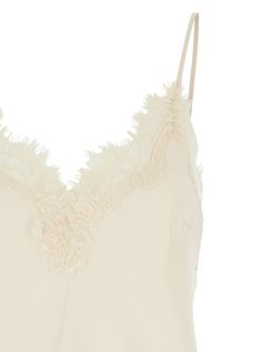 Camie top Adjustable spaghetti straps V neckline Tonal lace trim Tonal stitching White Silk Relaxed fitComposition: 100% Silk Stella Mccartney Bag, Saint Laurent Shoes, Silk Tank, Old Hollywood Glamour, White Silk, V Neckline, Hollywood Glamour, Cami Tanks, Gold Design