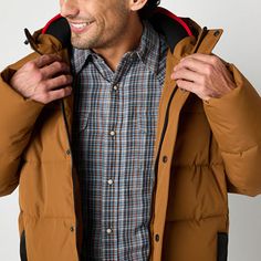 Stay warm and protected through cold weather days thanks to this heavyweight Canada Weather men's jacket. Made from a wind- and water-resistant fabric, this coat has an adjustable hood, multiple pockets for your essentials, and a zip with snap-button closures.Features: Wind Resistant, Hooded, Water ResistantClosure Type: Zipper, ButtonNeckline: Hooded NeckPockets: 2 Front Slip PocketsSleeve Length: Long SleeveWarmth Factor: HeavyweightApparel Length: 33 InchesOuterwear Length: MidFiber Content:… Casual Hiking Outerwear With Double-lined Hood, Waterproof Sporty Puffer Jacket For Fall, Sporty Waterproof Puffer Jacket For Fall, Functional Fitted Outerwear For Cold Weather, Insulated Long Sleeve Outerwear For Hiking, Insulated Long Sleeve Outerwear For Outdoor Activities, Solid Insulated Long Sleeve Outerwear, Insulated Long-sleeved Outerwear For Outdoor Activities, Midweight Winter Puffer Jacket