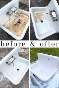 before and after pictures of an old sink