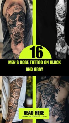 men's rose tattoo on black and gray - tattoos photoshopped to look like roses