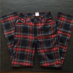 [Moschino] Wool Rare Signature 90’s Red Plaid Check High Waist Straight Leg Jean Pants Nwot. Wool 70%, Nylon 7%, Spandex 3%. Inseam 30.5”L, Bottom Open 7”. Black White Jumpsuit, Moschino Couture, Sequin Pants, Moschino Cheap And Chic, Jean Pants, Slim Trousers, Flowy Pants, How To Hem Pants, Velvet Pants