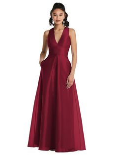 Plunging Neckline Pleated Skirt Maxi Dress with Pockets | The Dessy Group Organdy Dress, Girls Bridesmaid Dresses, Maxi Dress With Pockets, Red Bridesmaid Dresses, Infinity Dress, Skirt Maxi, Bridesmaid Style, Dress Order, Dress Measurements