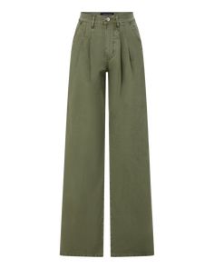 The cool nonchalance of a trouser, the everyday ease of denim. In a new khaki wash with a hint of stretch, the Mia is a high-rise, wide-leg pant with pleats at the waist and our signature V-shape belt loop at the back. Pair with anything and everything in your closet.97% Cotton, 3% SpandexTurn inside out and machine wash cold. Hang to dry.Style #J24063800004SA Chic Olive Straight Leg Bottoms, Chic Olive High Waist Bottoms, Chic Olive High-waisted Pants, Khaki High-waisted Jeans For Work, Chic Khaki Wide Leg Cargo Pants, Chic Wide Leg Cotton Pants For Elevated Casual, Chic Cotton Wide Leg Pants For Elevated Casual Wear, Chic Cotton Wide Leg Pants For Smart Casual Occasions, Chic Green Cotton Jeans