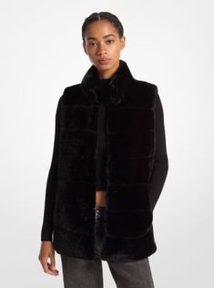 Transitional weather calls for chic layering styles that provide just the right amount of warmth. Our version is a vest crafted from quilted faux fur with a relaxed fit and finished with handy pockets. Style it best with a turtleneck in a warm neutral hue. Soft Vest, Faux Fur Vest Black, Layered Fashion, Faux Fur Vest, Faux Fur Vests, Fur Vest, Stay Warm, Faux Fur, Layering