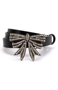 A signature eagle head and jewel-encrusted bow anchor this luxe leather belt that will elevate your statement-making looks. Leather Imported Jewel Encrusted, Eagle Head, Kurt Geiger, Leather Belt, Antique Silver, Nordstrom, Buckle, London, Crystals