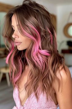 33 Pink Balayage on Brunette Hairstyle Ideas That Are Perfectly Pretty Balayage To Brunette, Brunette And Pink Hair, Brunette With Pink Highlights, Brunette With Pink, Brown Hair Pink Highlights, Balayage On Brunette, Balayage Brunette Short, Pink Balayage