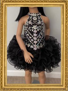 With her dazzling smile and sparkling personality, your little princess is a natural star. You can make her shine even more brightly with one of our holidays pageant, princess and flower girl dresses. This beautiful Black pageant dress, featured 5 layers of soft satin and organza bottom zipper back with a beautiful satin bow And is lined for extra comfort perfect for pageant birthday, and party evens. from My princes @ atelier she'll steal those judges' hearts when she steps out on stage. Girl B Little Black Dress Birthday, Glitz Dress, Short Satin, Cupcake Dress, Dress Birthday, Pageant Dress, Dress Flower, Birthday Dress, Satin Bow