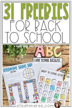 three freebies for back to school with the words abc, i love sound and letters