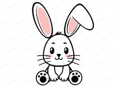 a cartoon bunny sitting down with its eyes closed and ears wide open, looking to the side