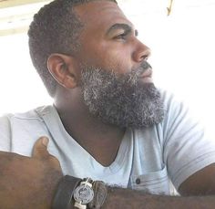 Embrace Your Gray Standing Salt And Pepper Beard, Bart Styles, Bad Beards, Black Men Beard Styles, Men Beards, Curly Beard, Man With A Beard, Grey Hair Men