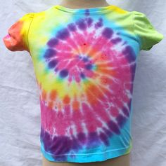 Rainbow Funky Swirl - Girls Tie Dye T-shirt - Limited Edition - UK size 3 years - 100% Cotton - Handmade in the UK - Pre-washed Cute Multicolor T-shirt With Rainbow Print, Fun Rainbow Short Sleeve T-shirt, Fun Rainbow Print T-shirt, Summer Rainbow Print Tie Dye T-shirt, Playful Multicolor Rainbow Print T-shirt, Girls Tie, Girls T Shirts, Tie Dye T Shirts, Clothing Company