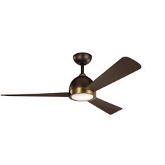 a ceiling fan with a light on the top and two blades in front of it