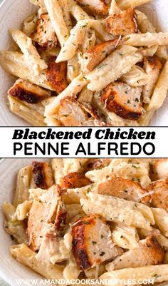 chicken penne al friedo in a white bowl