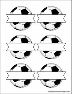 four soccer balls with ribbons on them and the words's name in black and white