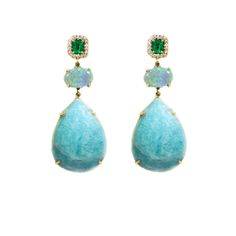 Pastel probably isn't the word that comes to mind when you think of fine jewelry, but the delicate tone of Amazonite is unique. Both for Spring, Summer or anytime you please, this precious pair of earrings will rock!! Designed in NYC by Lauren K, featuring a pear shaped Amazonite drop, sideways set oval shaped colorful Opal and a beautiful Emerald surrounded by Diamonds at the very top. Set in 18k yellow gold and measures 2 inches long and 0.75 inch wide. ul { list-style-type: square; } Luxury Multi-stone Teardrop Earrings, Multi-stone Drop Earrings For Evening, Evening Multi-stone Drop Earrings, Luxury Teardrop Multi-stone Earrings, Luxury Drop Earrings With Gemstone Accents, Elegant Multi-stone Teardrop Earrings, Emerald Drop Earrings, Emerald Earrings Drop, List Style