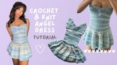 a crochet and knit angell dress is shown with the instructions to make it