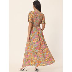 A floral maxi dress featuring a round neckline, short sleeves, and a shirred waist with a flowy silhouette. The semi-loose cut of this dress paired will quickly make this dress a favorite! This color is 100% Rayon, for a better dress experience, suggest ironing it low before wearing it! Enjoy all of the compliments in this bohemian maxi dress! Great for casual, work, beach, date, party, honeymoon, holiday, family gatherings and photoshoots, etc. Multicolor Maxi Dress With Elastic Waistband For Summer, Elegant Multicolor Maxi Dress With Elastic Waistband, Multicolor Maxi Dress With Smocked Back For Garden Party, Short Sleeve Floral Print Maxi Dress For Garden Party, Short Sleeve Floral Maxi Dress For Garden Party, Flowy Smocked Bodice Maxi Dress With Short Sleeves, Flowy Short Sleeve Maxi Dress With Smocked Bodice, Flowy Maxi Dress With Smocked Bodice And Short Sleeves, Flowy Maxi Dress With Gathered Waist For Daywear