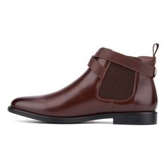 Step into colder months with style in our Maximo boot. This modern take on the classic Chelsea boot features a 2 strap buckle design with gunmetal hardware, adding a contemporary edge. Crafted from faux leather, it offers convenience with elastic gores and a pull tab at the back for easy on and off access. The Maximo combines comfort and trendiness, making it a versatile choice for both casual outings and more polished occasions. Business Brown Boots With Buckle Closure, Brown Business Boots With Buckle Closure, Business Ankle-high Boots With Buckle Closure, Casual Brown Mid-calf Boots With Zipper Closure, Brown Dress Shoes, Mens Dress Boots, Mesh Heels, New York And Company, Closed Toe Shoes