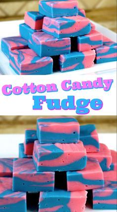 cotton candy fudge is stacked on top of each other