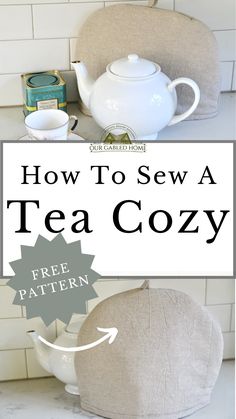 handmade tea cozy with white tea pot Teapot Cosy Free Pattern, Fabric Tea Cozy, Diy Tea Cozy Sewing Patterns, Tea Cozies Pattern Sew, Tea Cozy Sewing Pattern, Fabric Tea Cosy Pattern Free Sewing, Teapot Cozy Sewing, Teapot Cozy Pattern Free, Tea Cosy Sewing Patterns Free