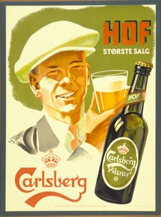 Carlsberg Hof, Ad 1930 in Denmark. Beer Cartoon, Pilsner Beer