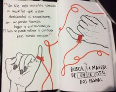 an open book with hand drawn images and words on the page, which is written in spanish