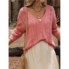 -Item Id 39821398 -Details: Button Front -Neckline: V Neck -Sleeve Type: Drop Shoulder -Style: Casual -Hem Shaped: Regular -Color: Pink -Pattern Type: Plain -Sleeve Length: Long Sleeve -Length: Short -Temperature: Spring/Fall (18-25/63-77) -Fit Type: Regular Fit -Fabric: Medium Stretch -Material: Knitwear -Composition: 100% Acrylic -Care Instructions: Hand Wash Or Professional Dry Clean -Sheer: Semi-Sheer **Open To Offers!!!** **Bundle To Save More** **30% Off Bundles Of 2 Or More Items!!** ***O Spring V-neck Sweater With Button Closure, V-neck Cardigan With Buttons For Day Out, Trendy V-neck Cardigan For Daywear, Casual Cardigan With Buttons For Day Out, V-neck Sweater With Button Closure For Day Out, Casual Sweater With Button Closure For Daywear, Feminine Fall Cardigan With Buttons, Knit Button Cardigan For Day Out, Knit Cardigan With Buttons For Day Out