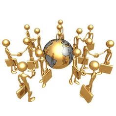 a group of people standing around a golden globe on top of each other in front of a white background