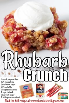 the advertisement for rhubarb crunch is shown