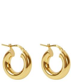 From Argento Vivo&#x2C; these earrings feature: Hoop Earrings14k gold plated sterling silver Click top closureApprox. 0.8" diameterImported. Golden Hoop Earrings Aesthetic, Hoops Earrings, Gold Hoop Earrings Aesthetic, Hoop Earrings Aesthetic, Chunky Gold Jewelry, Sterling Silver Jewelry Earrings, Mini Hoop Earrings, Jewelry Essentials, Stacked Jewelry