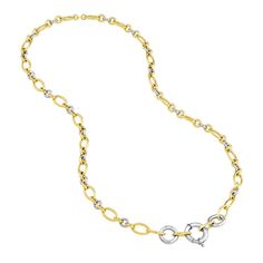 Birmingham Jewelry Item Number: BJ044017 Style: Necklace Alternate Oval Link Necklace Wear this sleek and overstated chain wherever you go. In 14K yellow and white gold, this hollow necklace secures with a fancy spring ring. 14K Yellow Gold / White Gold Chain Length: 18.00" *The possibilities are not limited to the options in the dropdown. For pricing on further customizations & special size options, please call: 1-586-939-5100 White Oval Link Necklace For Formal Occasions, Yellow Gold Oval Figaro Chain Necklace, Yellow Gold Oval Necklace With Figaro Chain, Oval Yellow Gold Necklace With Figaro Chain, Formal Oval Cable Chain Necklace, Modern Oval Yellow Gold Necklace, Elegant Oval Necklace With Figaro Chain, Elegant Oval Figaro Chain Necklace, Womens Designer Watches