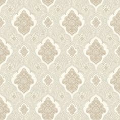 a beige and white wallpaper with an ornate design