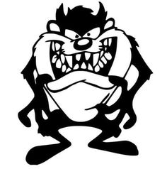 an angry cartoon character with sharp teeth and big fangs on it's face, in black and white