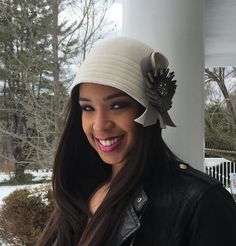 Here is a style anyone can wear! Coming in many different colors, certainly make a request for your specific needs. The hat is hand blocked on a wooden form. The ribbon detail is hand made with a jewel or button in the center that can also be made in any color. This hat makes a wonderful gifts for friends and family!The bright apple green hat was recently donated for a charity event, but another can be made. However, the center jewel will be different since that was a one of a kind! Luxury Cream Cloche Hat For Women, Winter Brimmed Cloche Hat For Church, Winter Church Brimmed Cloche Hat, Brimmed Cloche Hat For Church In Winter, Winter Mini Hats With Short Brim For Church, Winter Party Classic Cloche Hat, Winter Mini Hats For Church With Short Brim, Winter Church Mini Hats With Short Brim, Winter Gatsby Fitted Hat