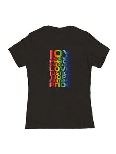 COMFY & COOL:  This is a licensed product by THREADLESS © Copyright 2024. Made of great-quality materials that are durable, comfortable, and easy to care for. Whether you're looking for a funny, inspirational, or pop-culture-inspired graphic tee shirt, we've got you covered.Nearly There Rainbow Virtues, V2 Graphic Ladies Cotton T-Shirt Black Casual  Short Sleeve  Letter    Women Clothing, size features are:Bust: ,Length: ,Sleeve Length: Pride Letter Print Short Sleeve T-shirt, Pride Short Sleeve T-shirt With Letter Print, Pre-shrunk Crew Neck T-shirt For Pride, Pride Graphic Print Short Sleeve T-shirt, Pride Screen Print Crew Neck T-shirt, Pride Slogan T-shirt With Short Sleeves, Pride Slogan T-shirt Short Sleeve, Black Pride Screen Print Top, Black Screen Print Tops For Pride