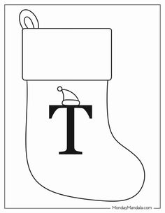 a christmas stocking with the letter t on it