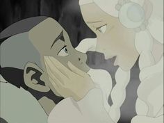 an animated image of a man and woman kissing