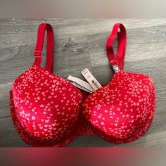 New Victoria’s Secret Bra, Red With Hearts, New Size 34 Triple D Cute Bras, Victoria Secret Bras, Bra Sizes, Victoria’s Secret, Victoria's Secret, Bra, Red, Women Shopping, Color