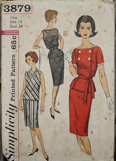 an old fashion sewing pattern for a woman's dress and jacket, from the 1960s