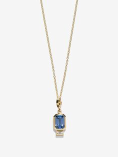 18k Yellow Gold, 1.07ct Sri Lankan Sapphire, 0.08ct Baguette Diamond This product comes on a charm clasp. Meaning the clasp opens and closes and can be taken off or put on any chain Made and hand-finished in LA, each piece sold helps ocean-related causes. Azlee Jewelry, Diamond Charm, Baguette Diamond, Cable Chain, Sapphire, Yellow Gold, White Gold, Yellow, Chain